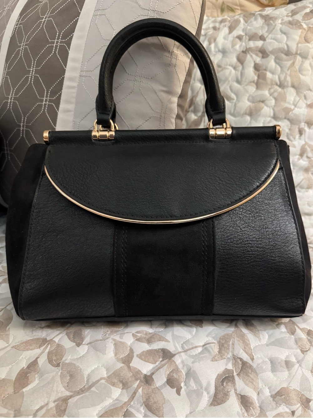 Classy Black Top-Handle Women's Bag with Gold Trim by LC Lauren Conrad